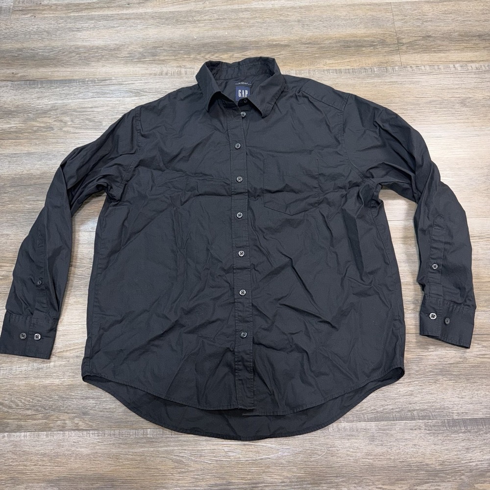 Gap "The Big Shirt" Shirt Womens XXS Black Long Sleeve Oversized Button-Down